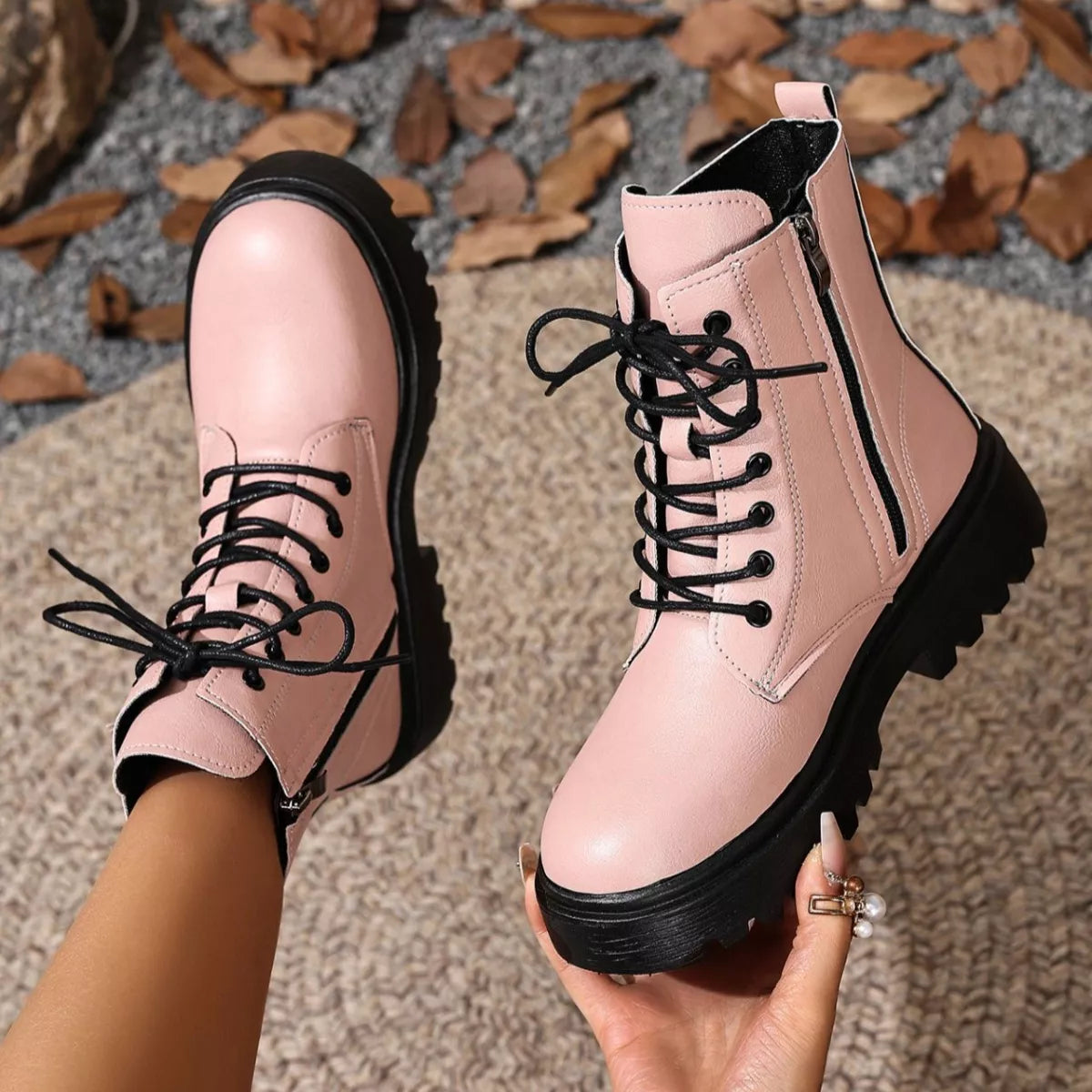 Lace-Up Ankle Combat Boots