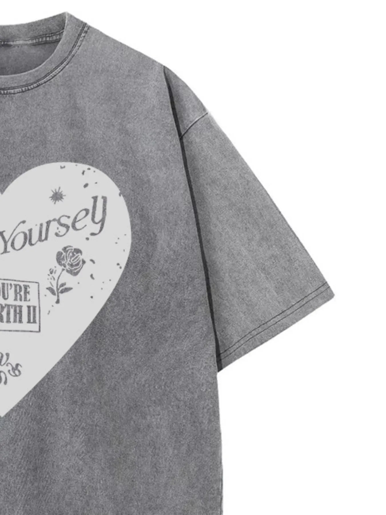 Heart Round Neck Short Sleeve T-Shirt