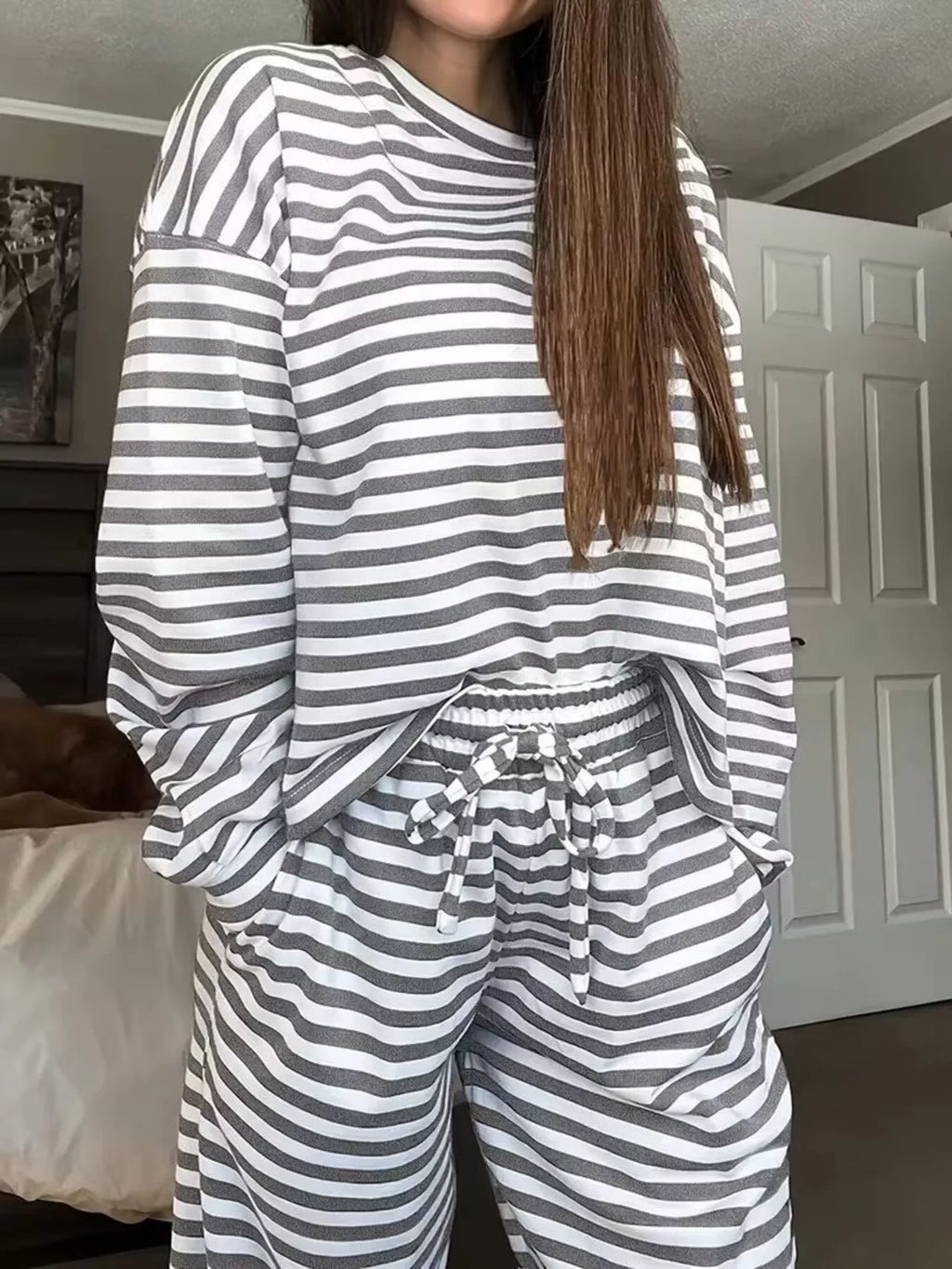 Striped Long Sleeve Top and Pants Set