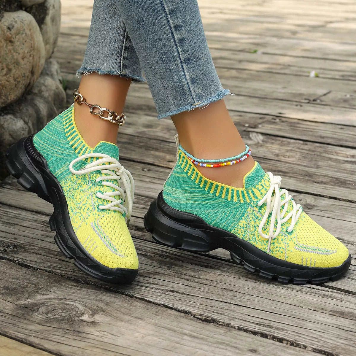 Round Toe Lace Up Sneakers