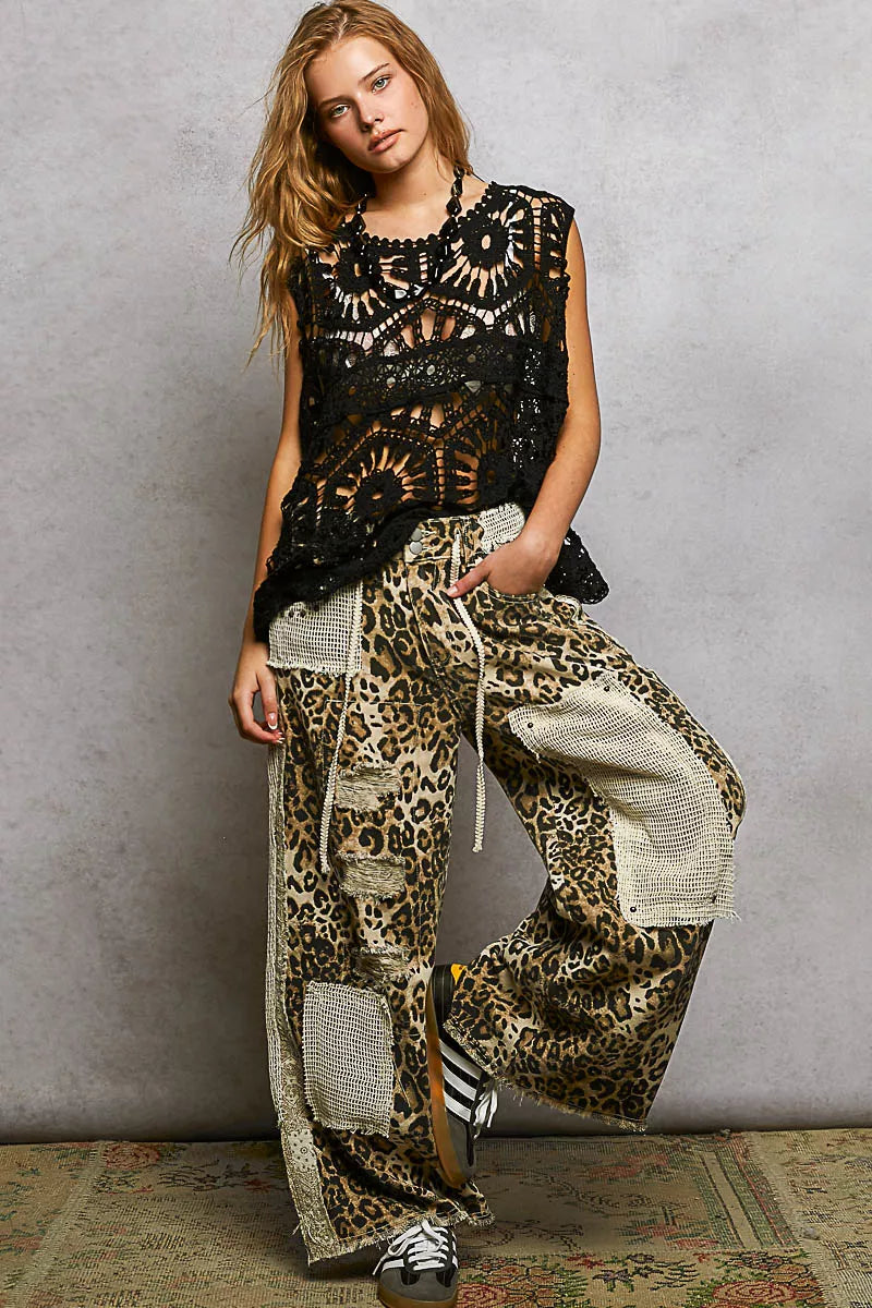 POL Openwork Round Neck Floral Crochet Tank