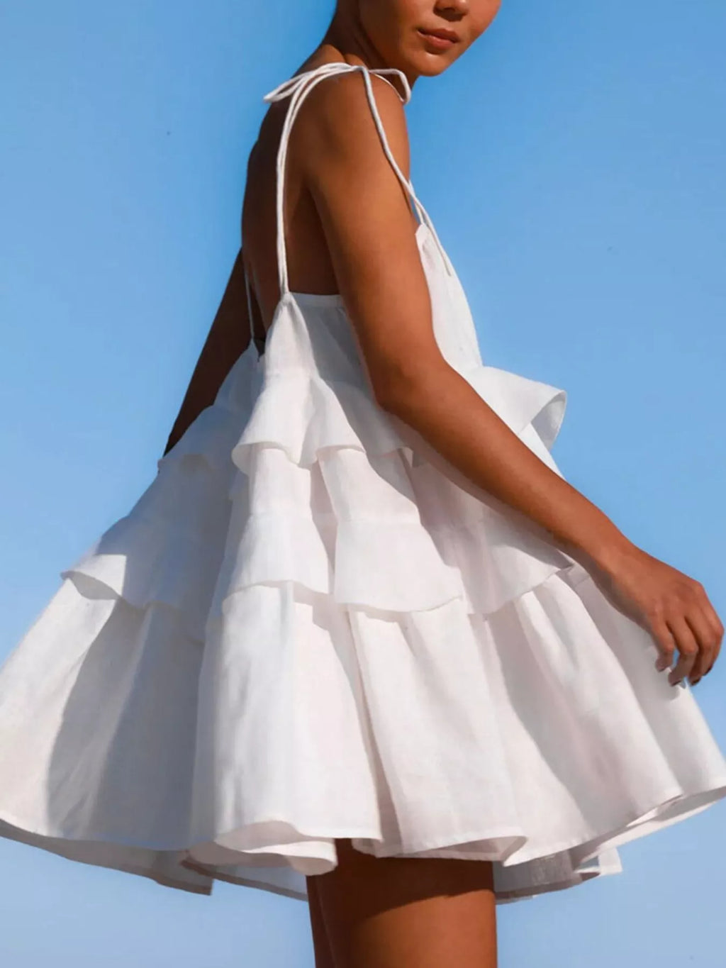 Ruffled Tie Shoulder Mini Dress