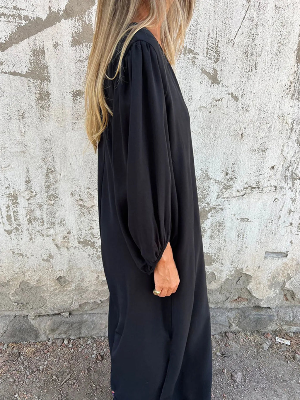 Full Size Slit V-Neck Balloon Sleeve Midi Dress Plus Size