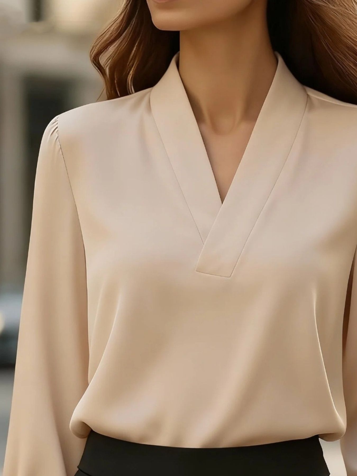Satin V-Neck Long Sleeve Blouse