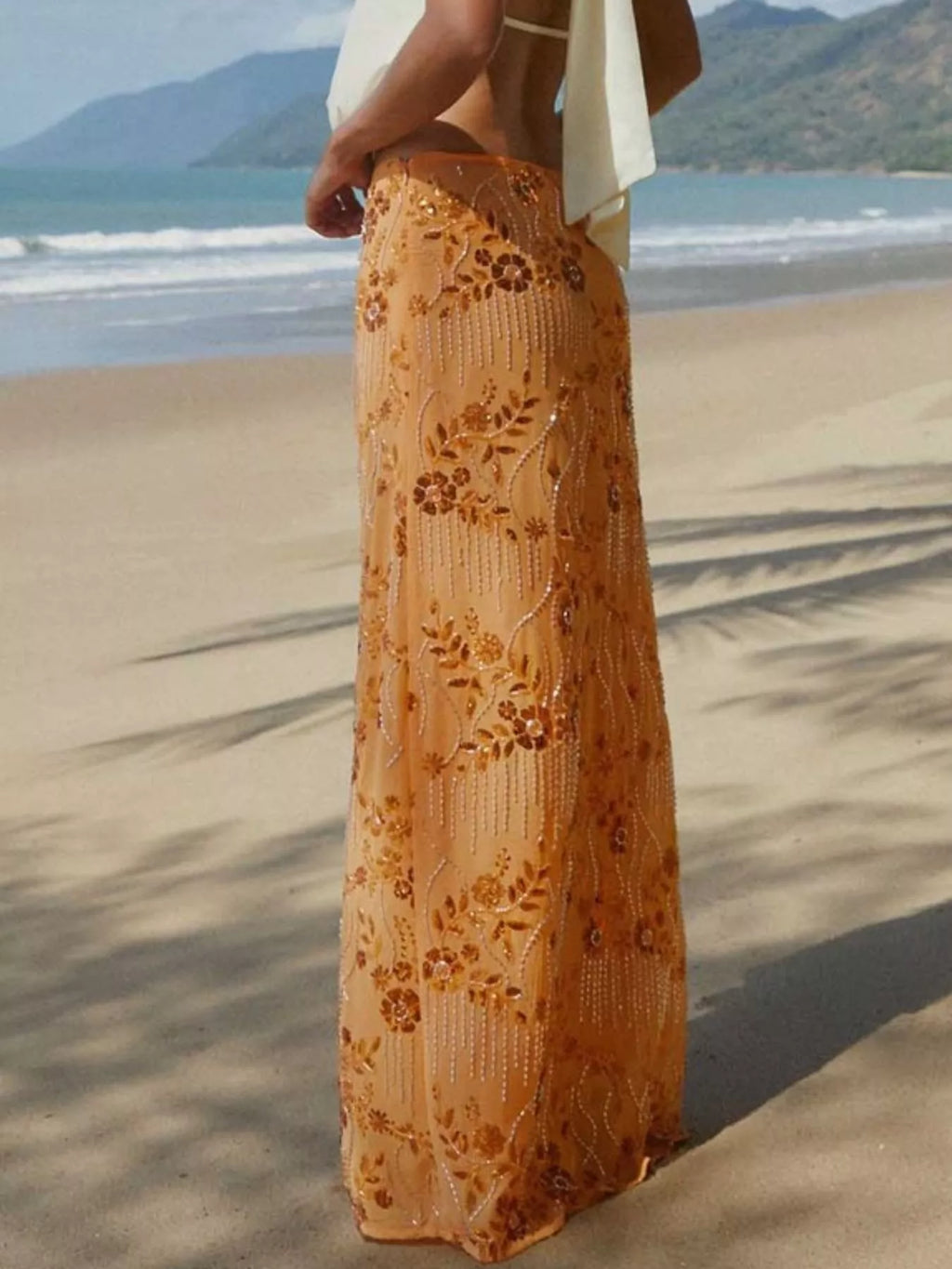 Sequin Embroidered Maxi Skirt
