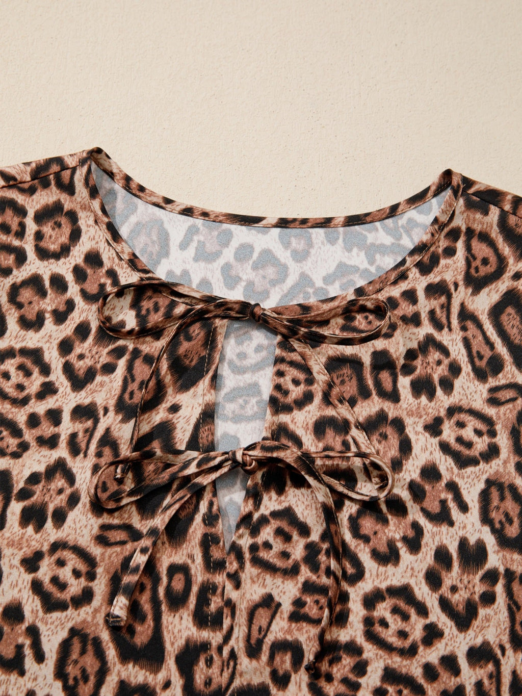 Leopard Bow Tie Puff Sleeve Blouse
