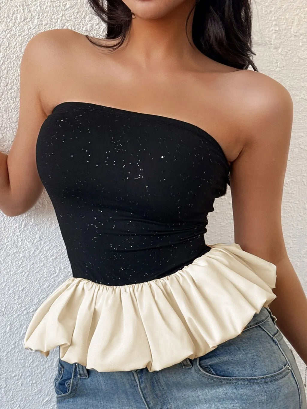 Ruffled Bubble Hem Tube Top