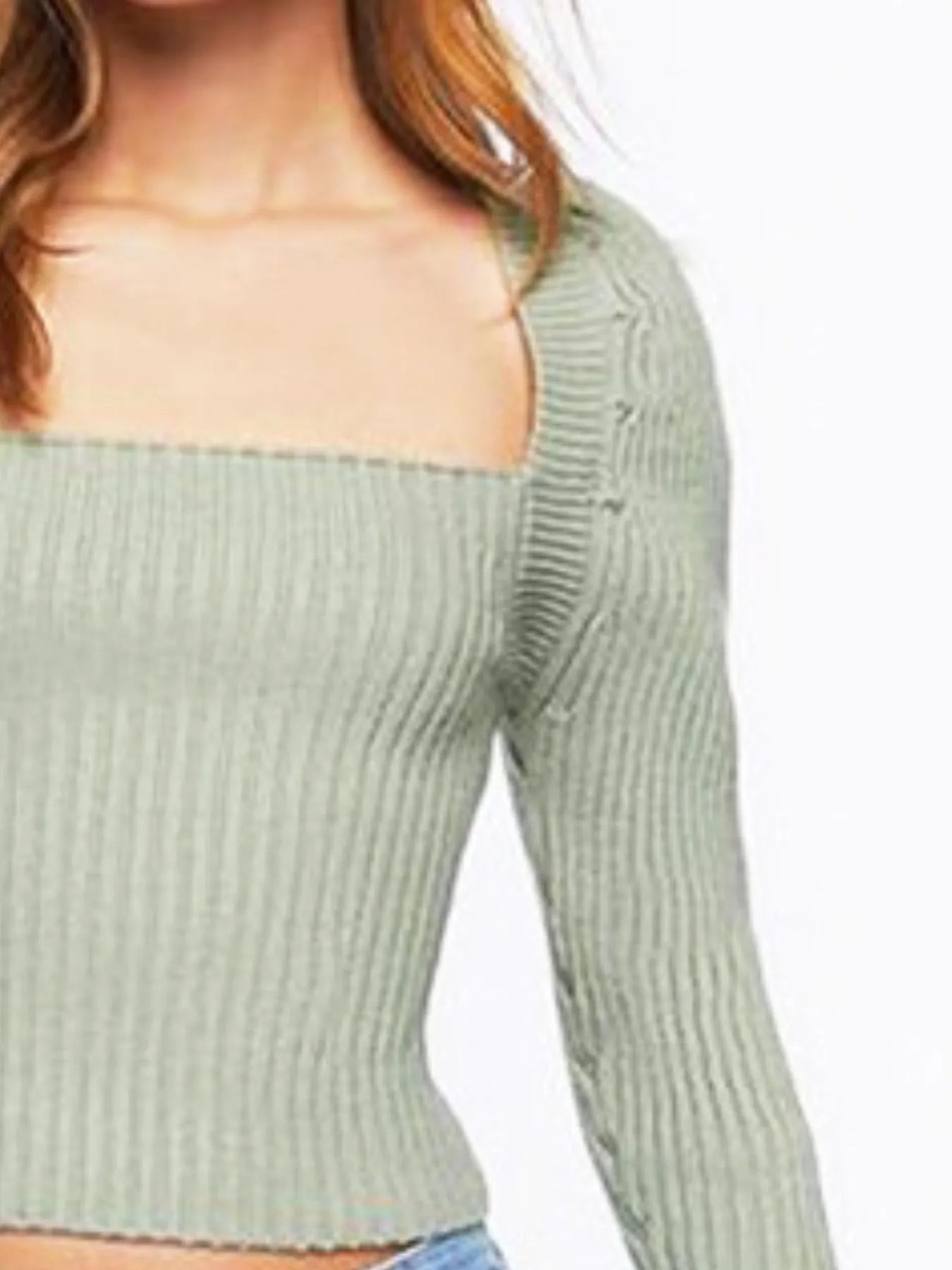Ribbed Square Neck Long Sleeve Sweater