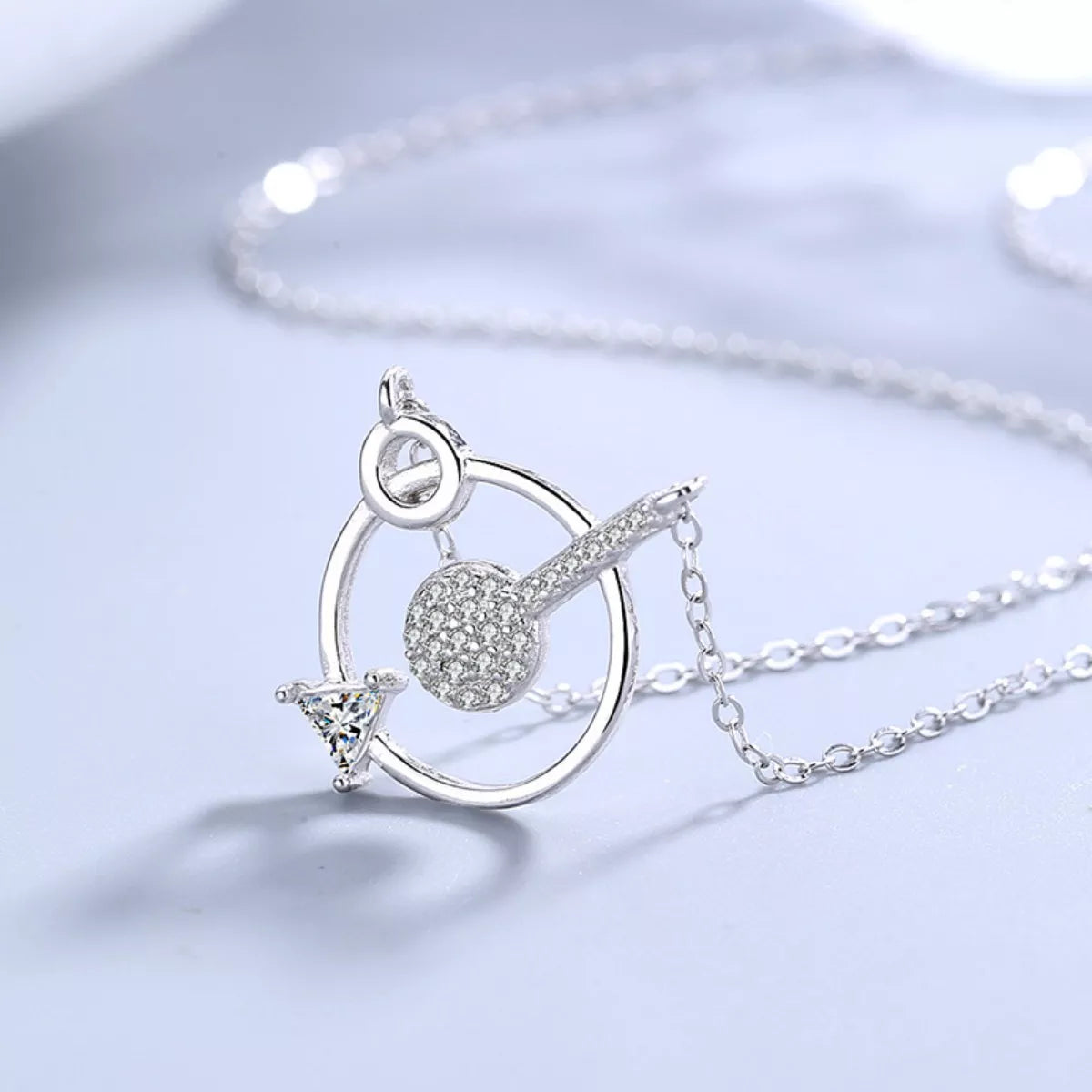925 Sterling Silver Zircon Geometric Pendant Necklace
