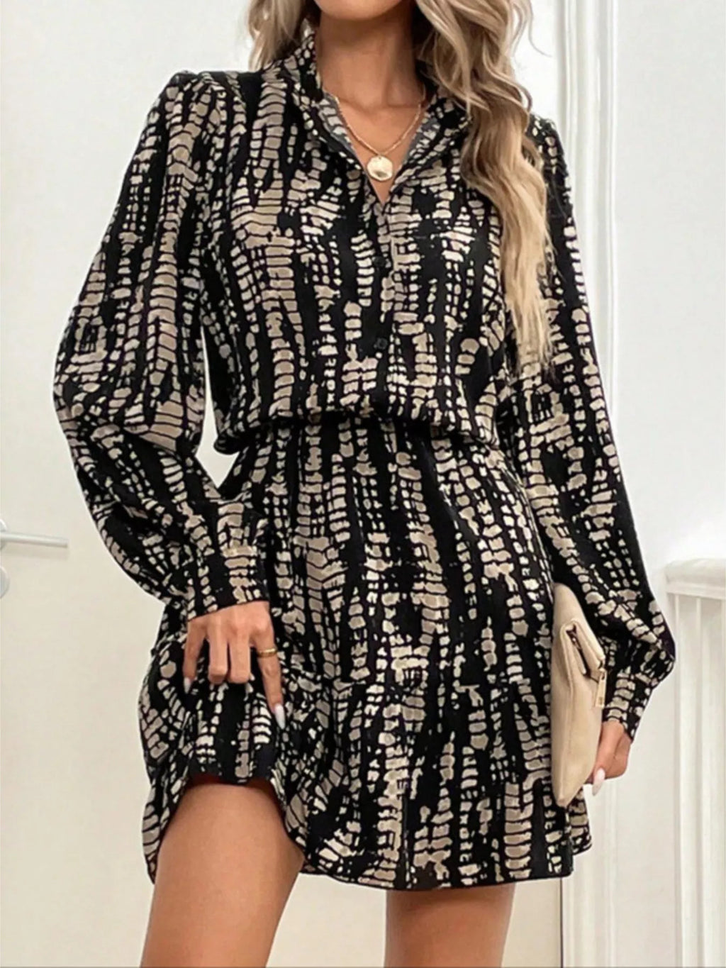 Printed Long Sleeve Mini Dress