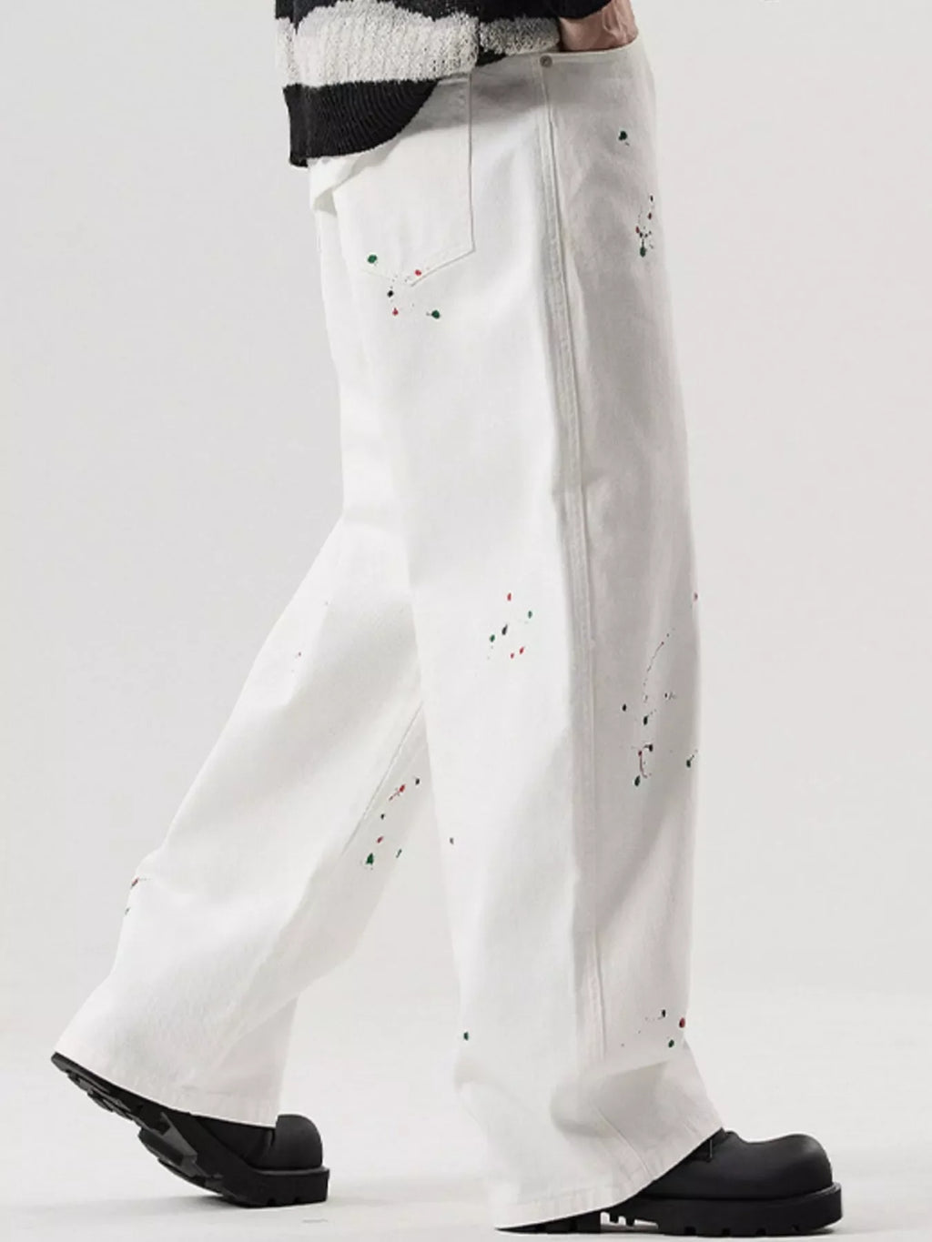 Men's Splatter-Paint Wide-Leg Jeans