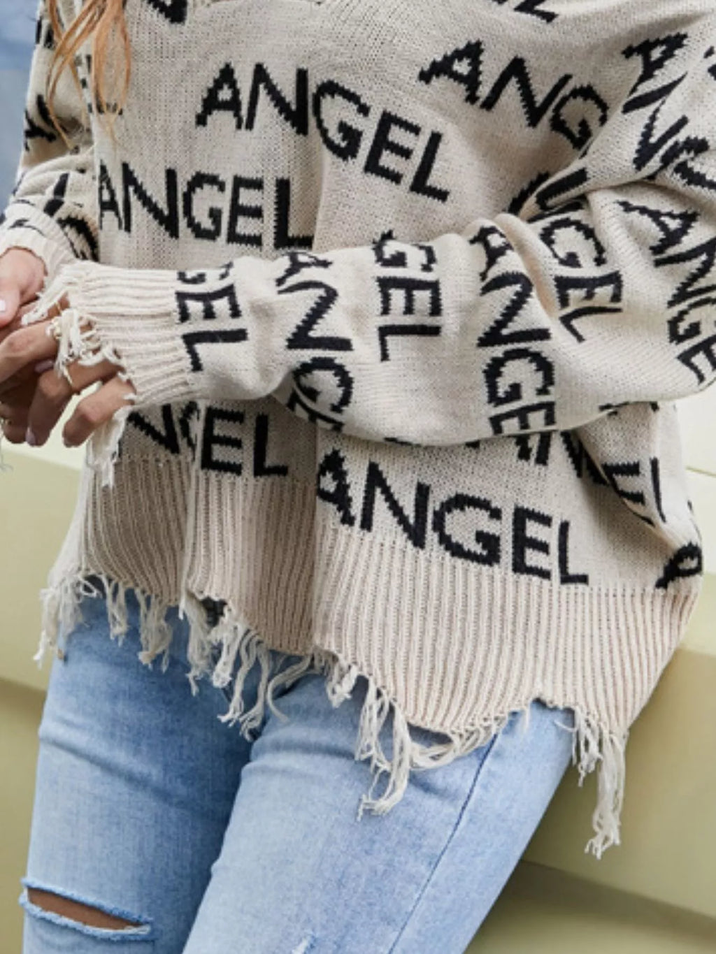 Frayed Hem Long Sleeve Sweater