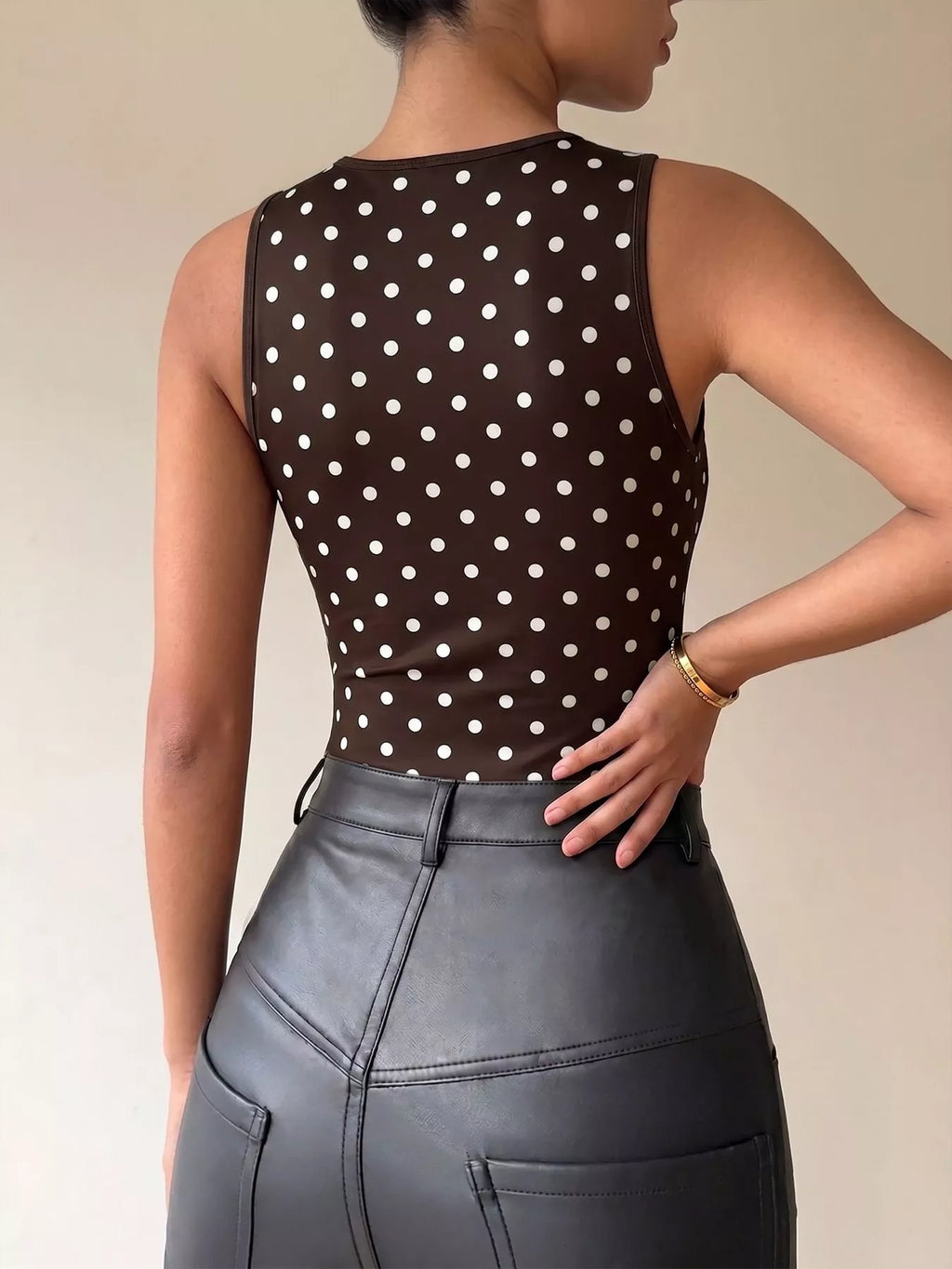 Polka Dot Cowl Neck Bodysuit