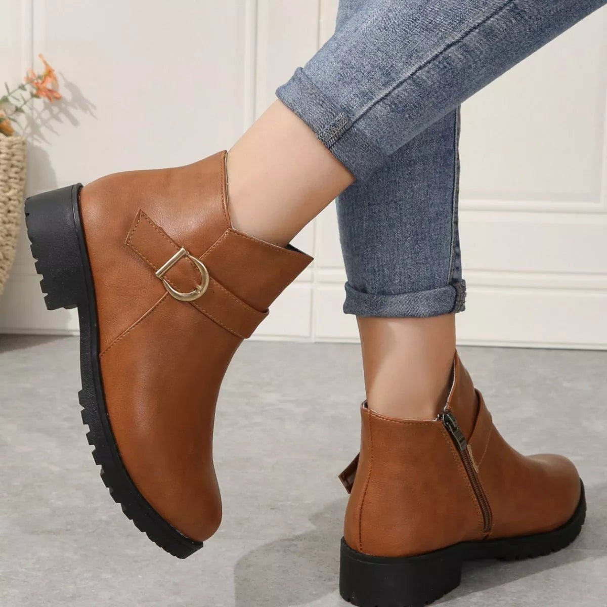 Round Toe Block Heels Boots