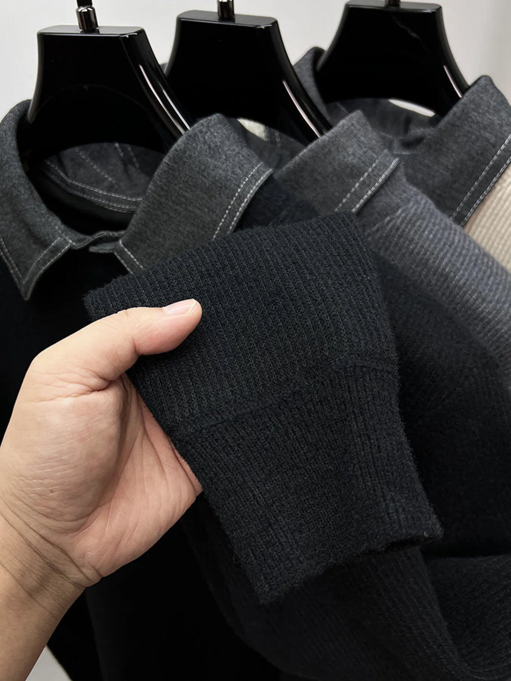 Men's Plus Size Ribbed Knit Collared Neck Sweater