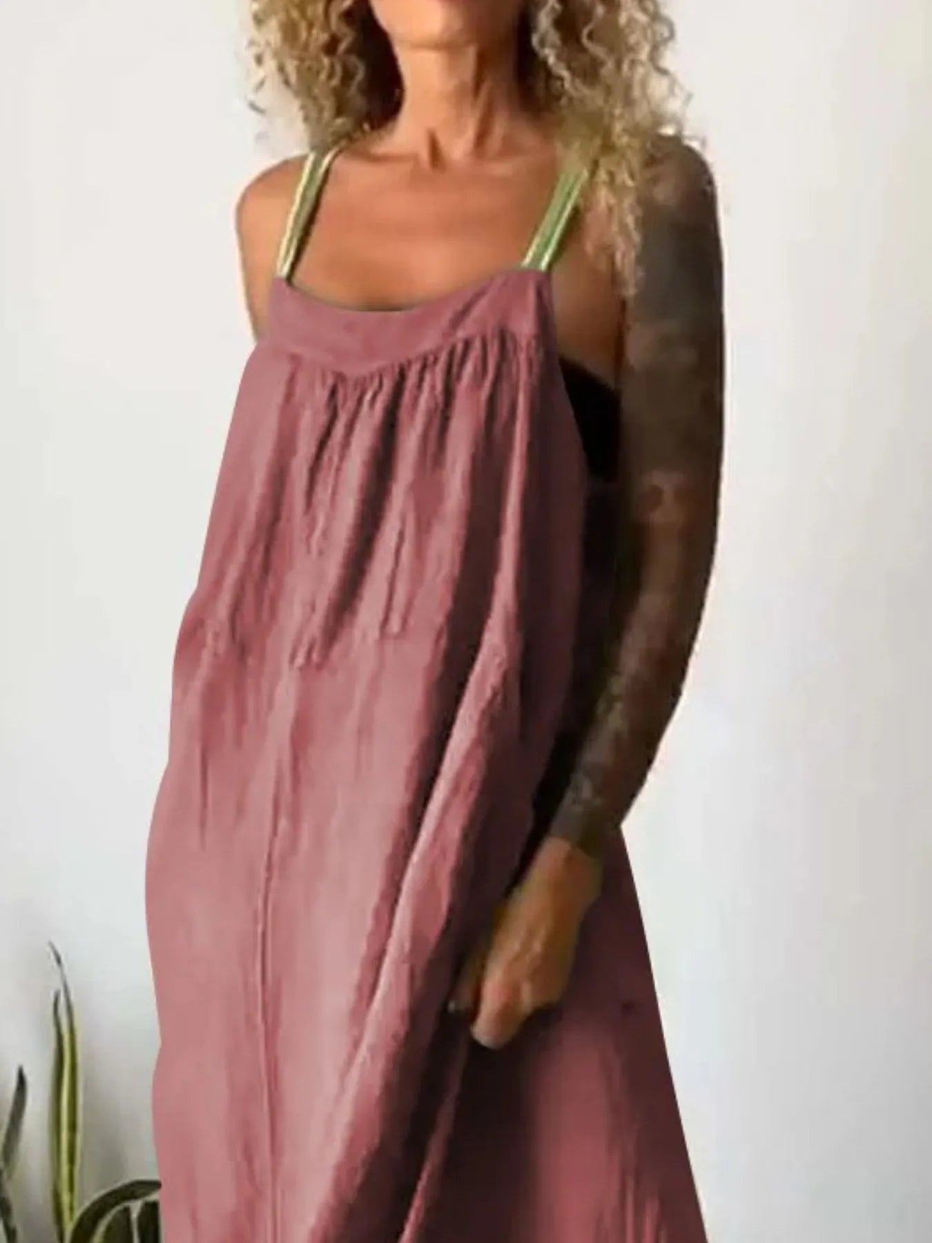Full Size Ruched Cami Maxi Dress with Pockets Plus Size