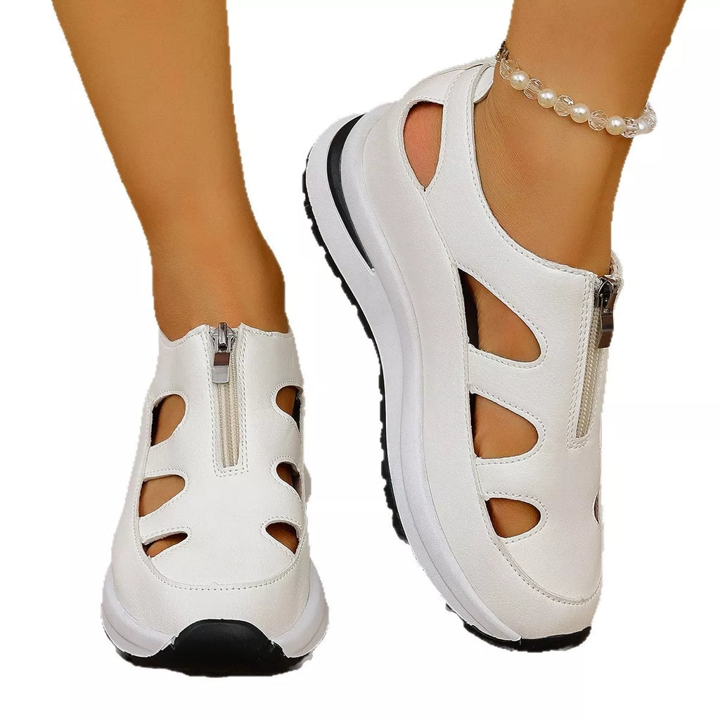 Cutout Zipper Wedge Sneakers