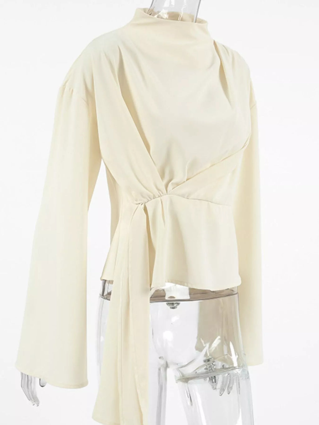Ruched Mock Neck Long Sleeve Blosue