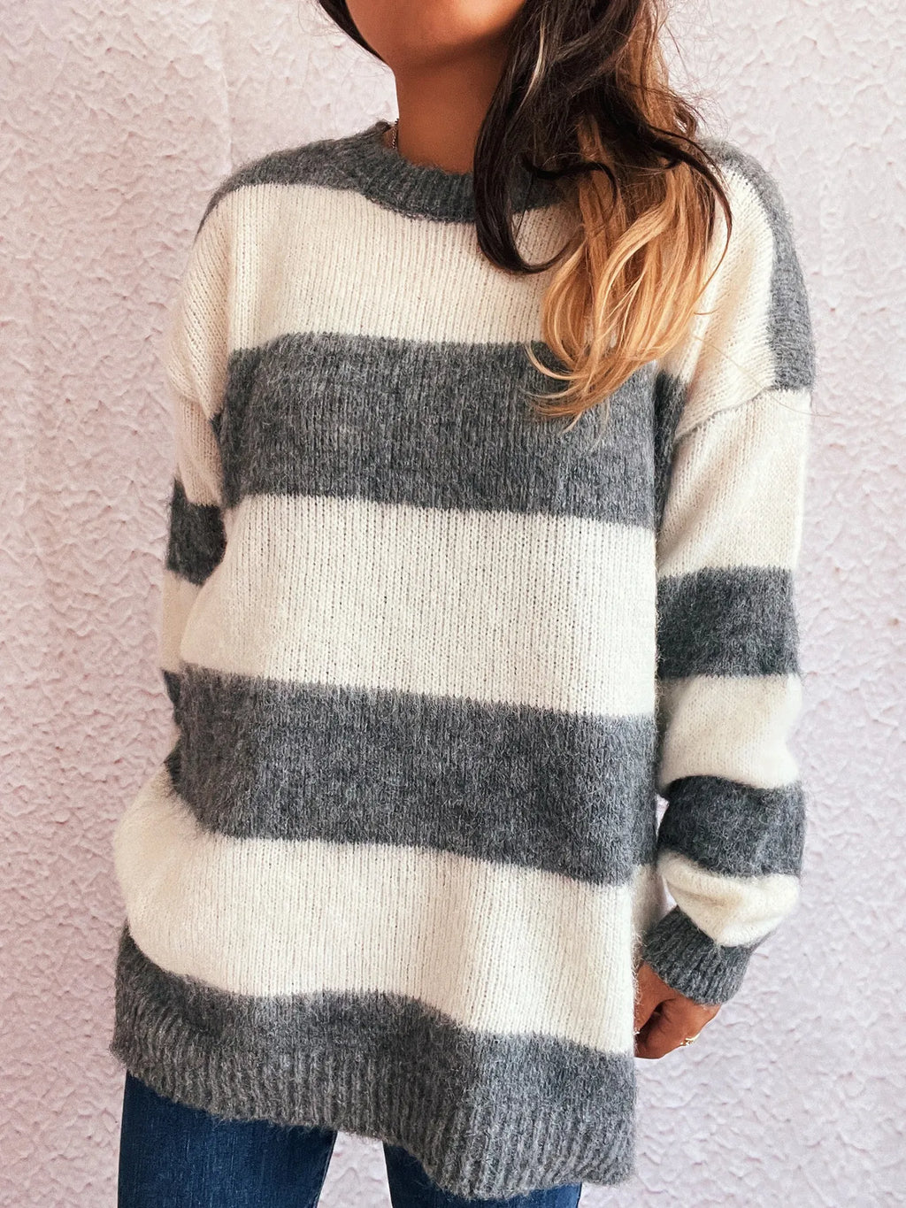 Striped Contrast Long Sleeve Sweater