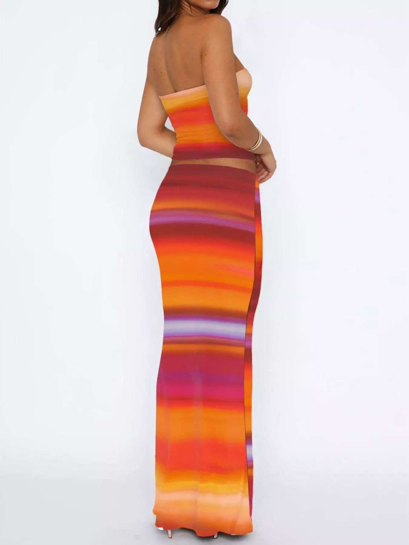 Striped Tube Top and Skirt Set