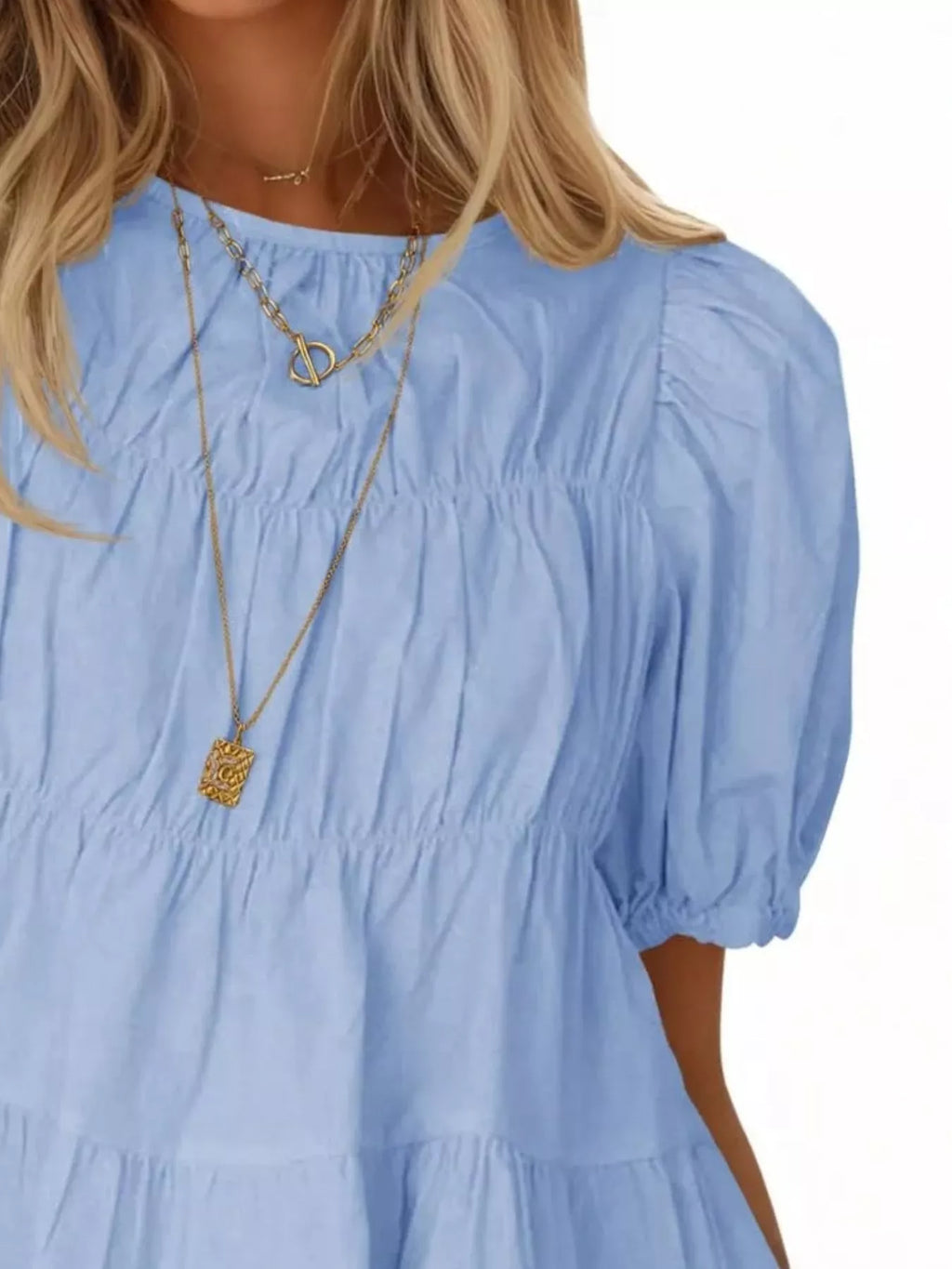 Ruched Tiered Puff Sleeve Blouse