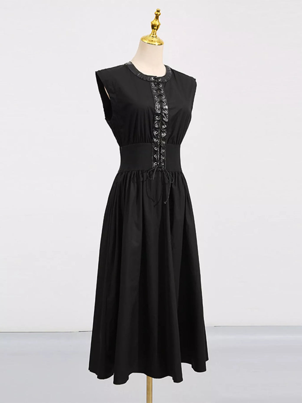 Lace-Up Corset Sleeveless Midi Dress