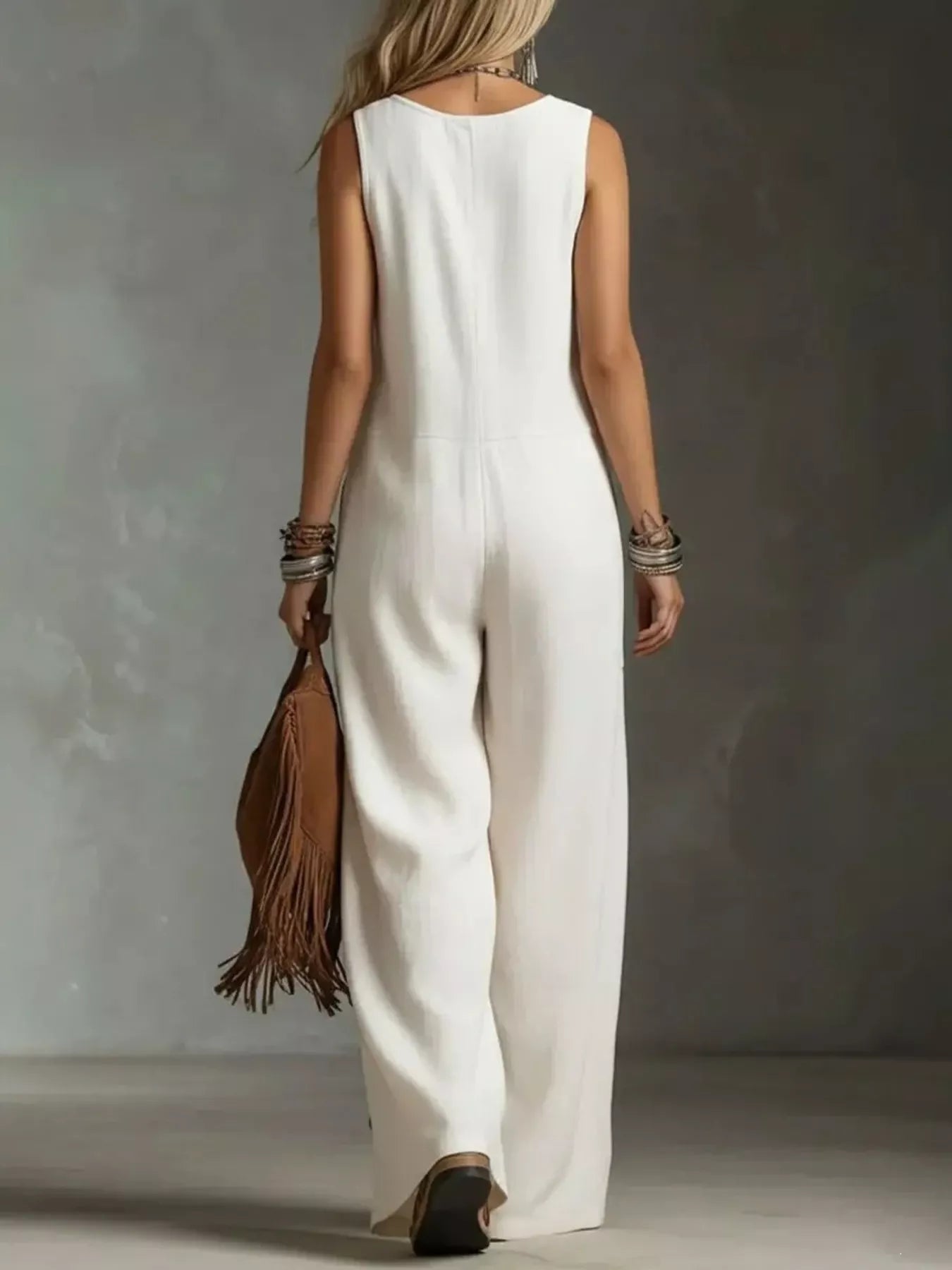 Full Size Sleeveless Button Front Wide Leg Jumpsuit Plus Size