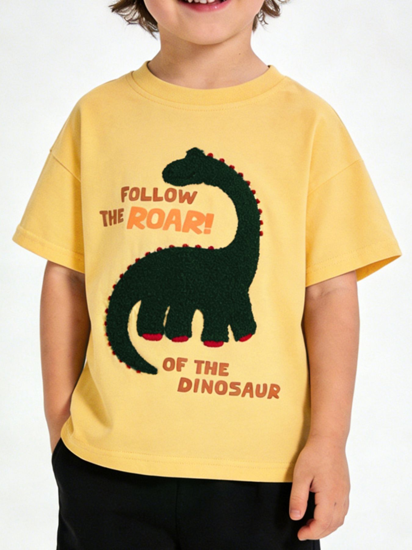 Children's Dinosaur Graphic Round Neck T-Shirt