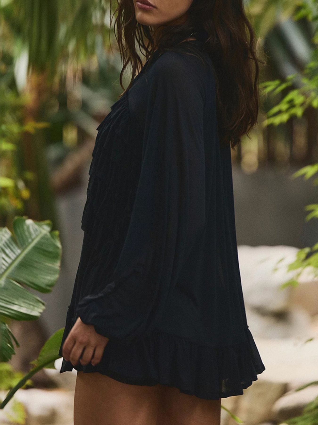 Sheer Ruffle Trim Beach Cover-Up
