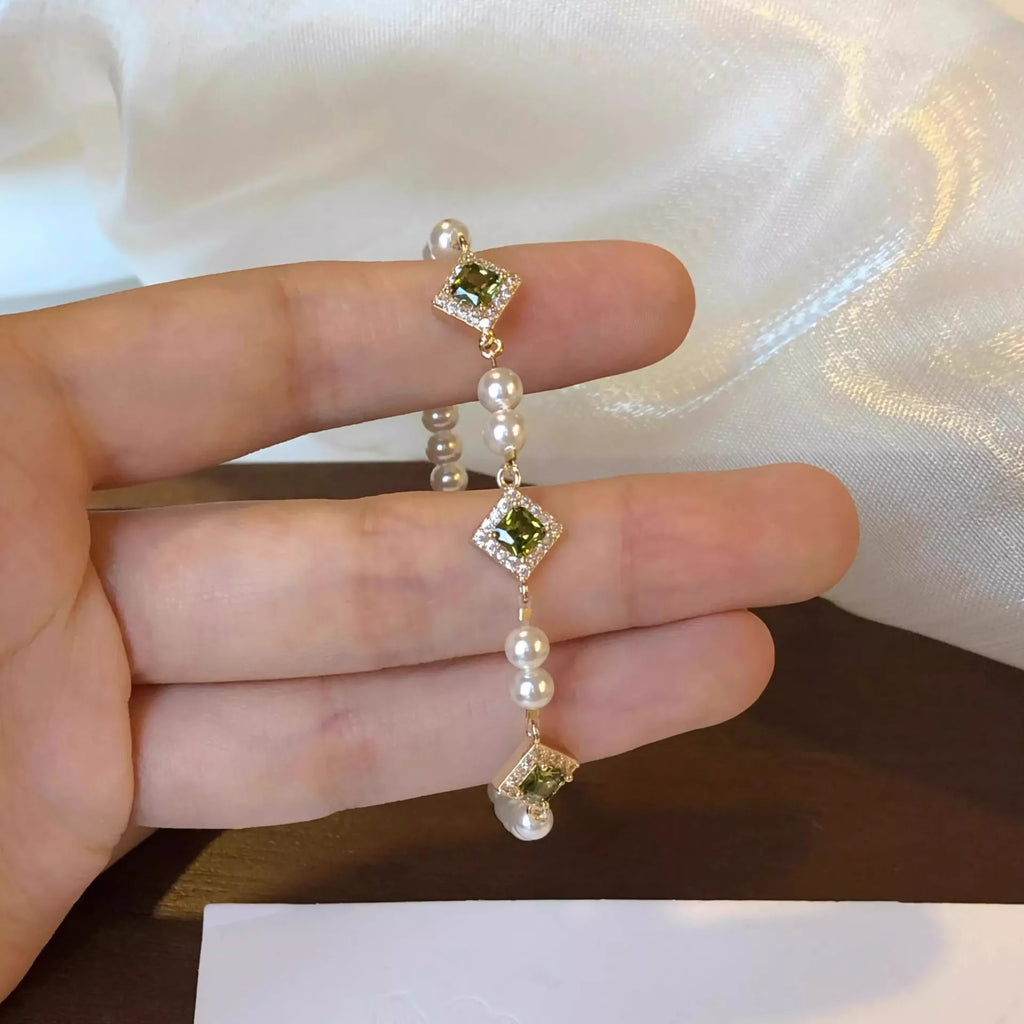 Pearl Zircon Chain Geometric Bracelet