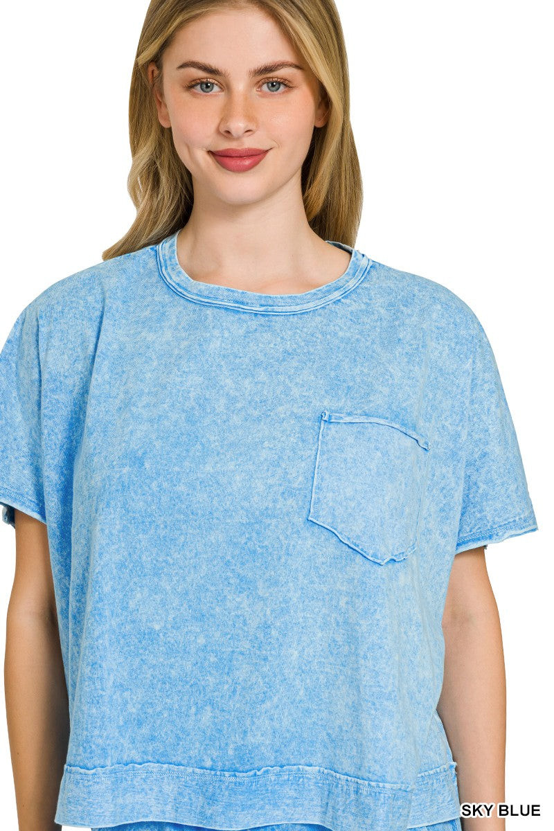 Zenana Halo Snow Washed Boxy Top & Shorts Set