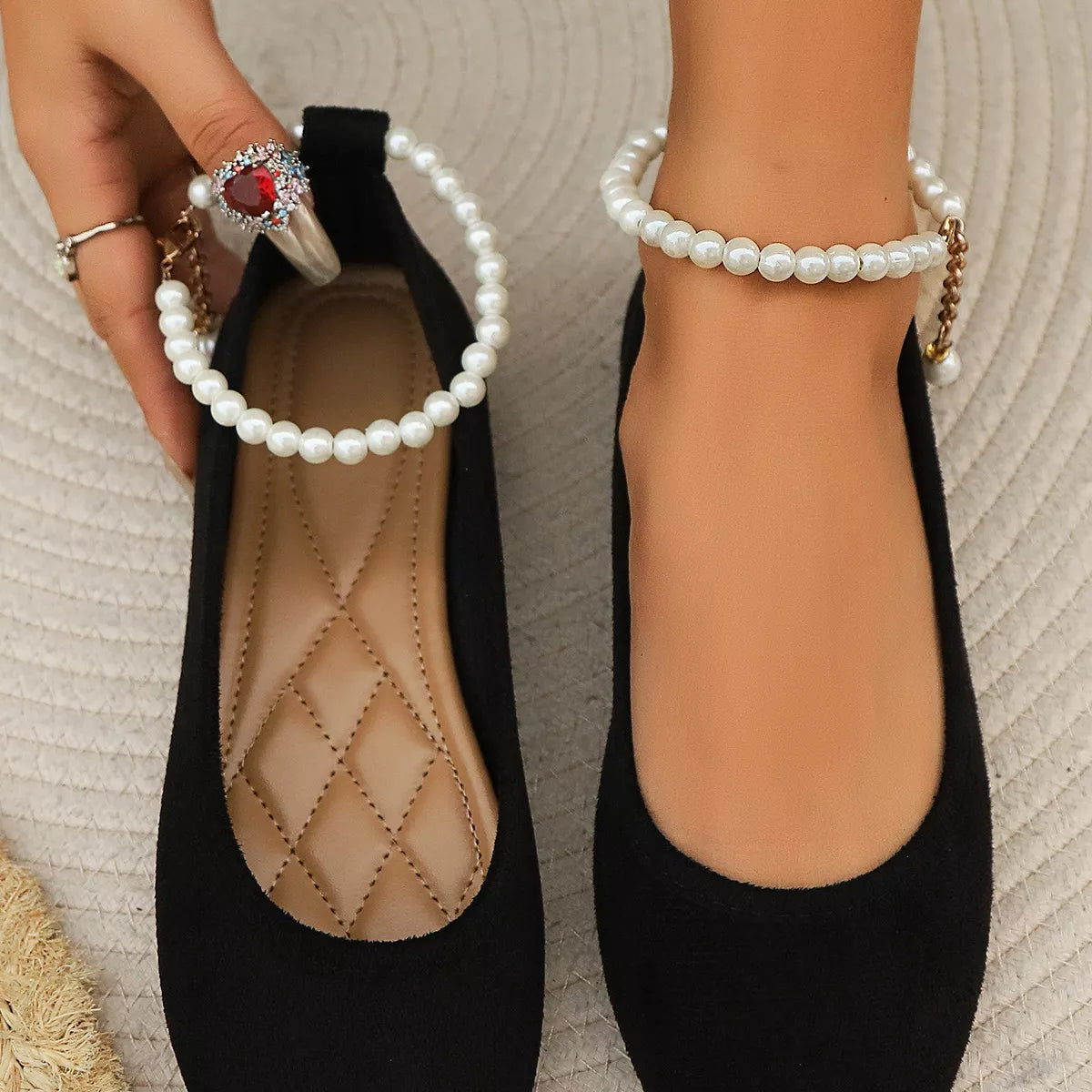 Pearl Ankle Strap Slip-Ons