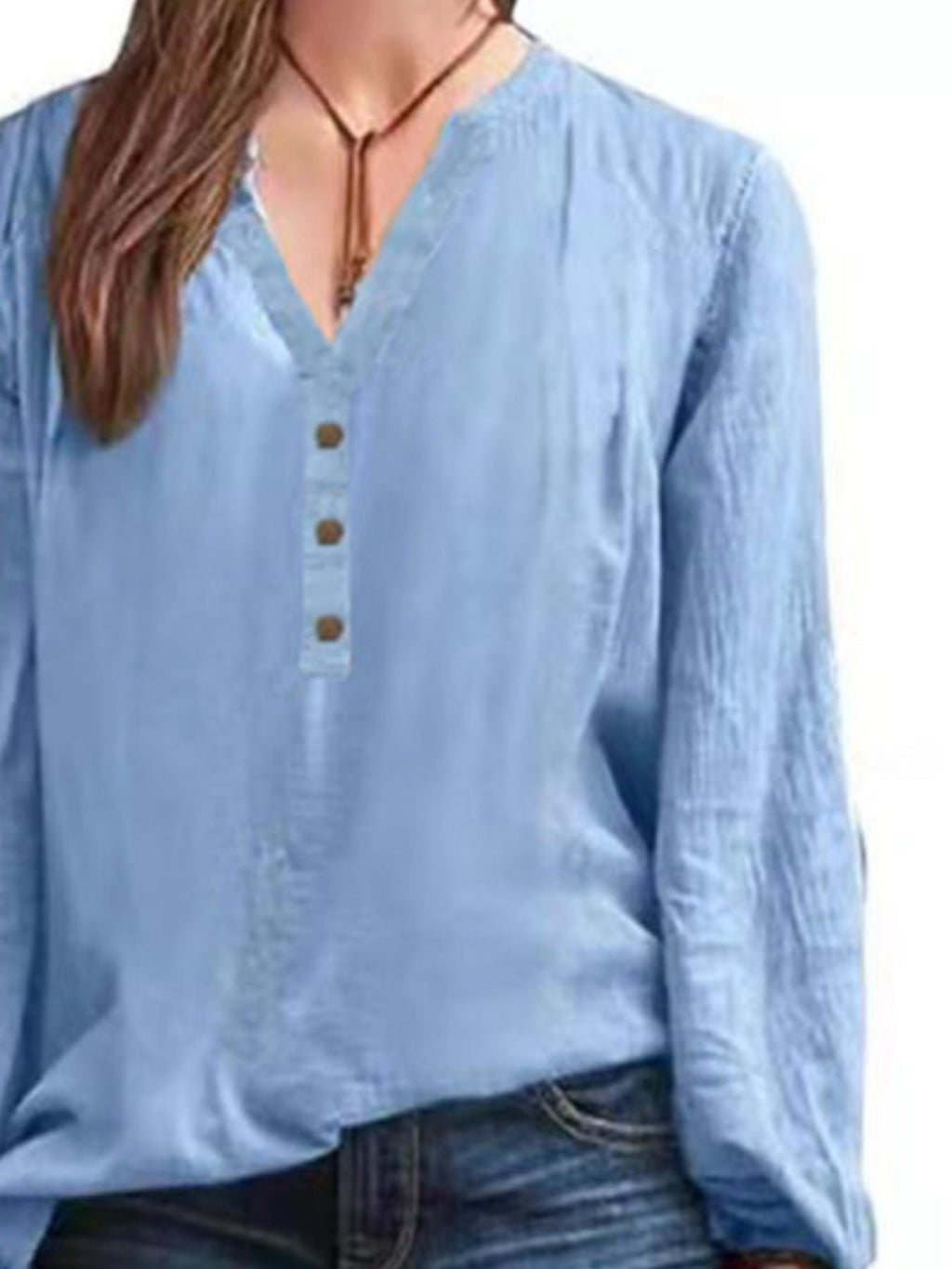 Full Size Notched Long Sleeve Blouse Plus Size