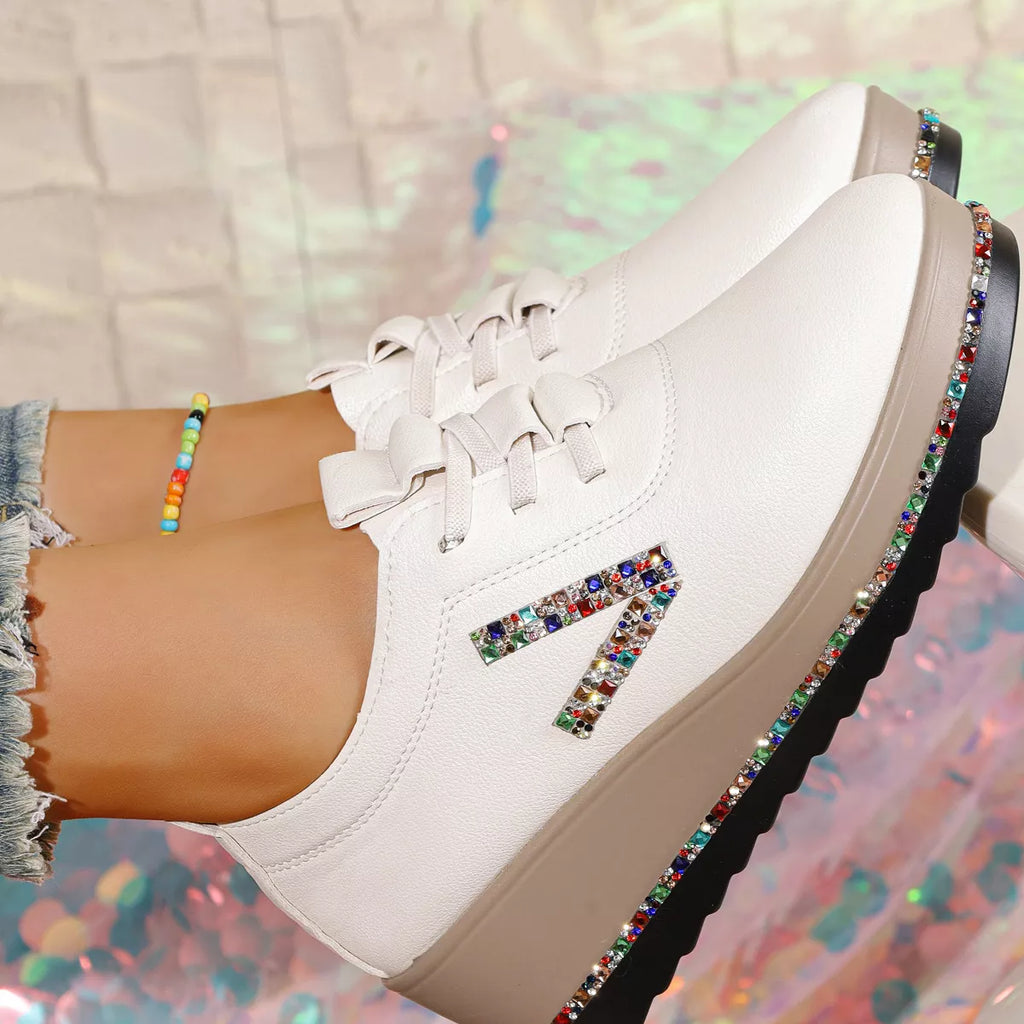 Rhinestone Round Toe Wedge Sneakers