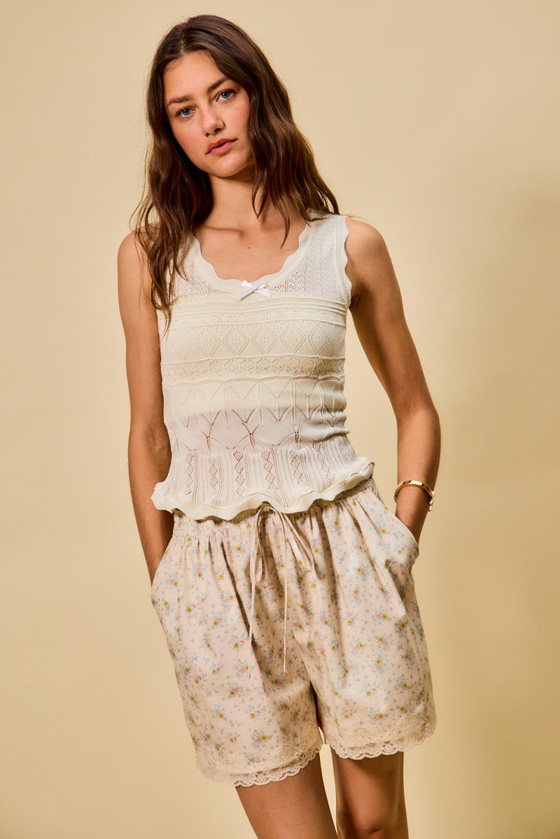 SO ME Scallop Ribbed Sleeveless Knit Top