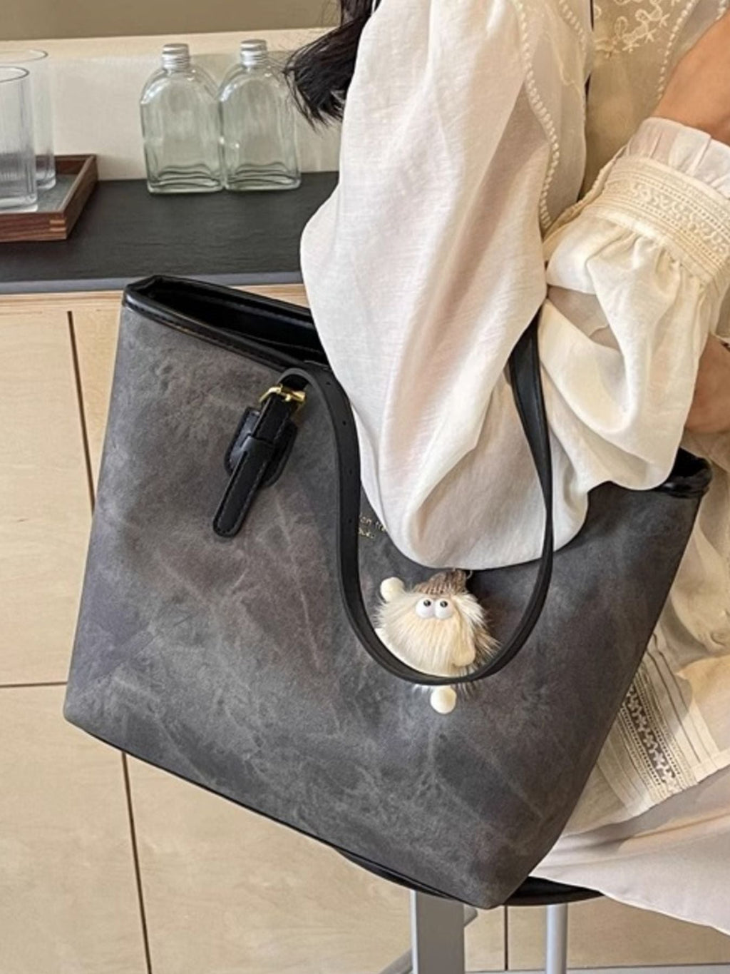 Contrast Strap Tote Bag