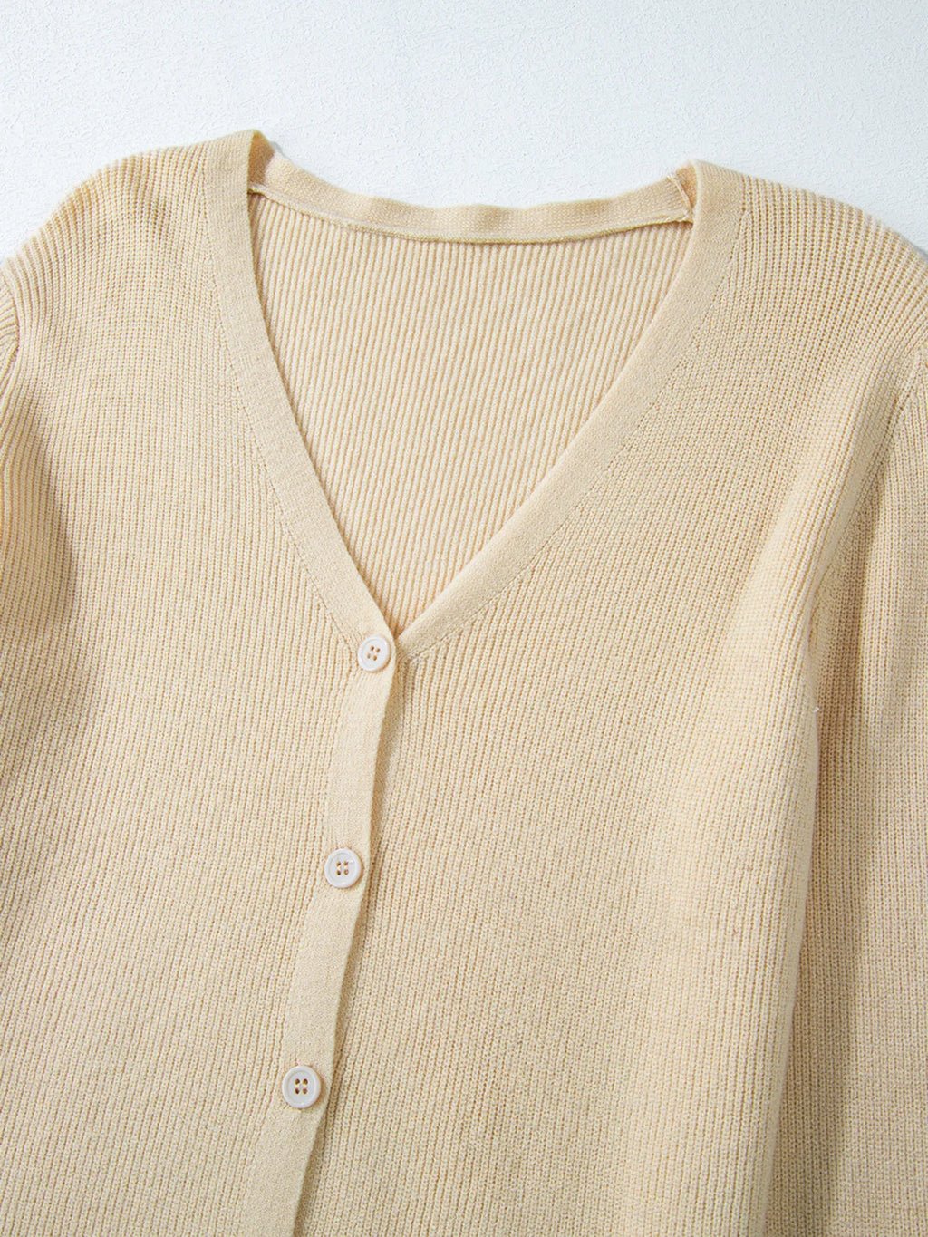 Ribbed Knit Button Front V Neck Cardigan