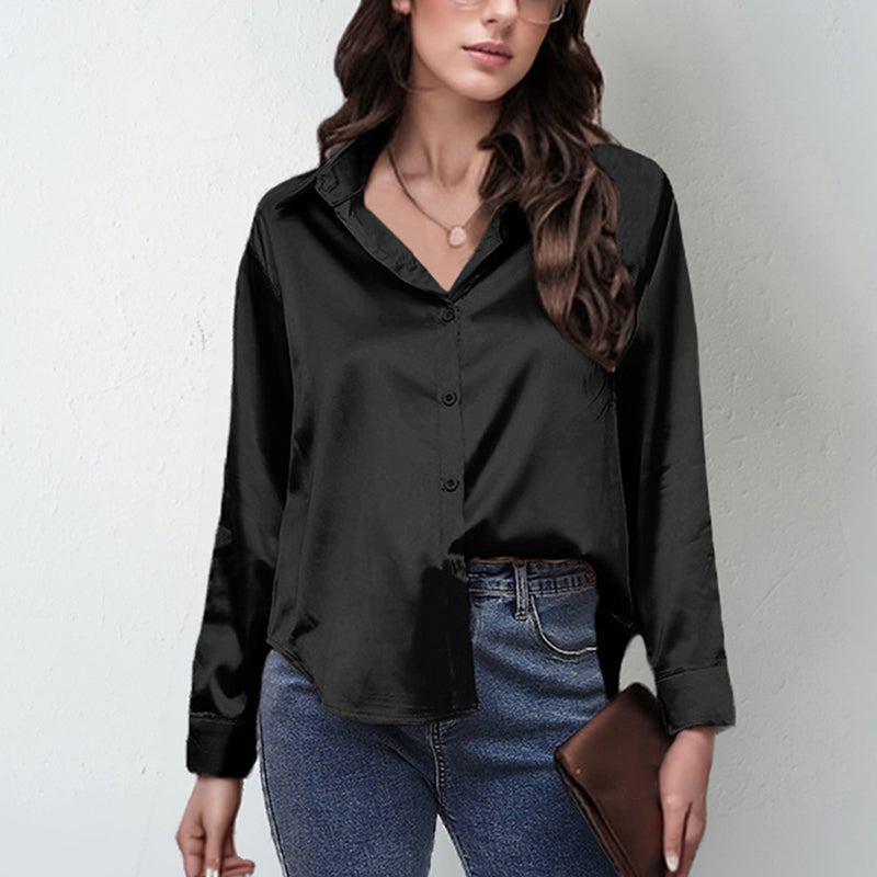 Women’s Satin Lapel Button-Down Blouse