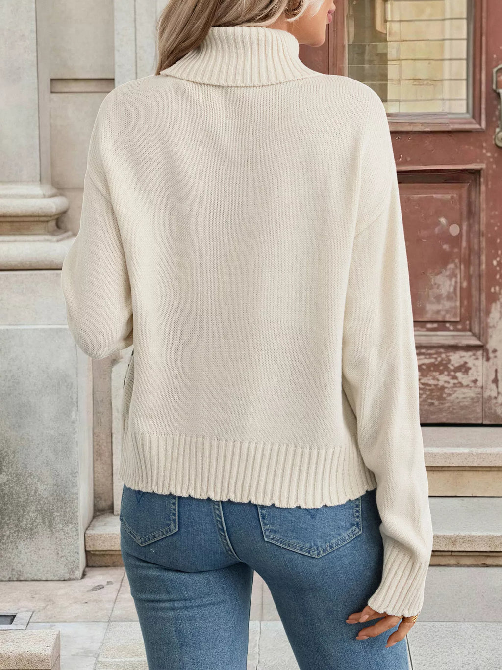 Geometric Turtleneck Long Sleeve Sweater