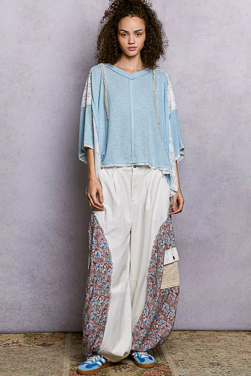 POL Short Sleeve Hoodie Top with Lace Detail