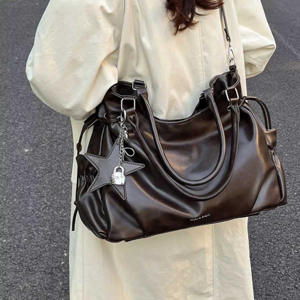Large Capacity Drawstring Shoulder Bag Handbag