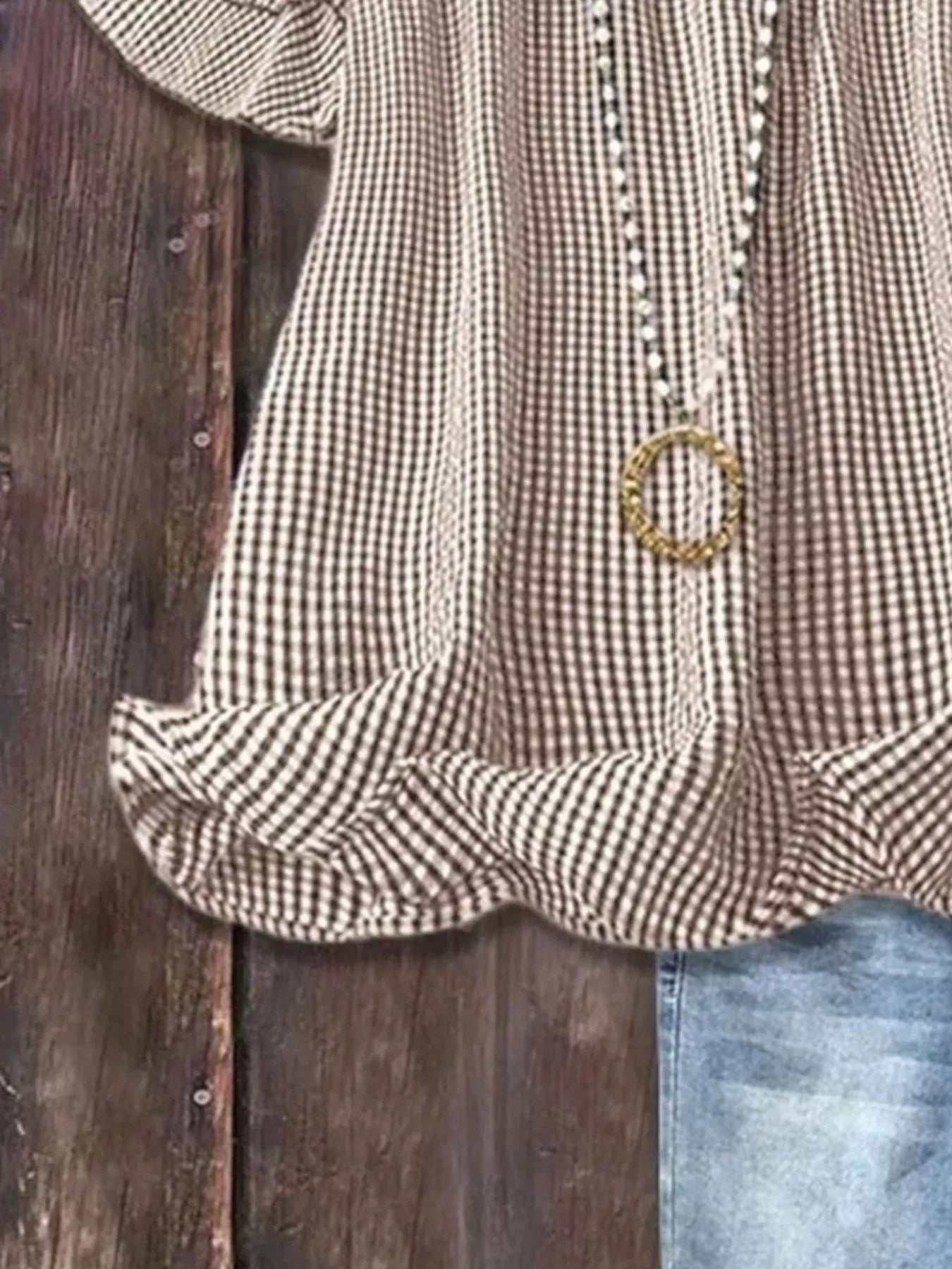 Full Size Gingham Smocked Ruffle Sleeve Blouse Plus Size