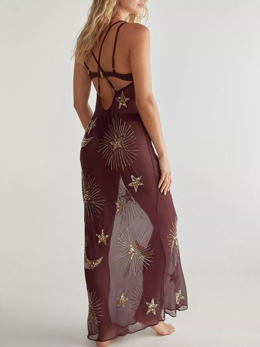 Sequin Backless Maxi Cover Up Dress