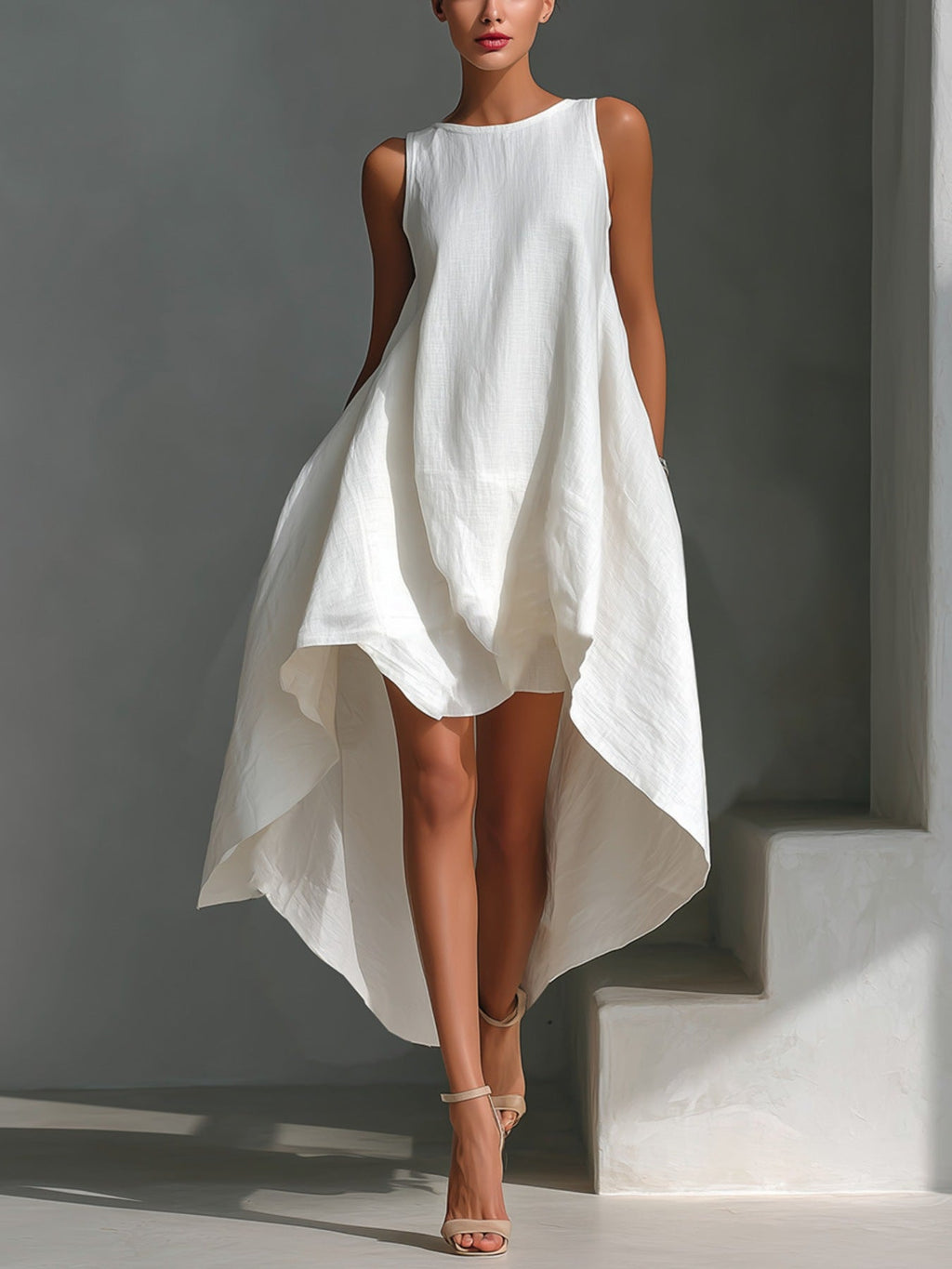 Sleeveless High-Low Hem Dress