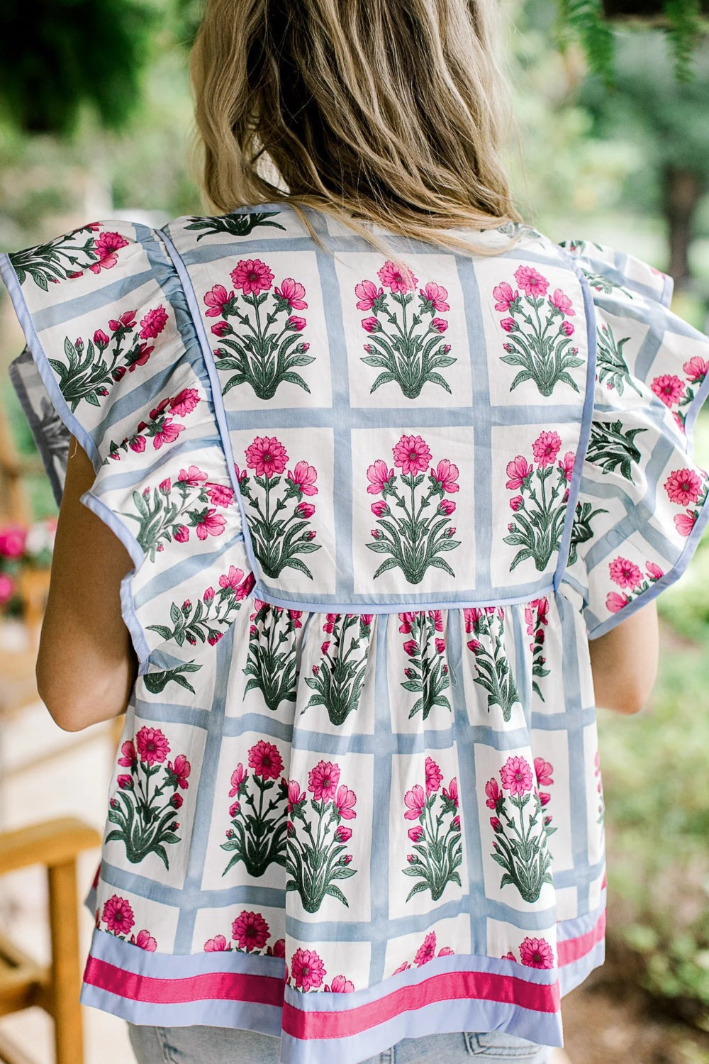 Floral Print Ruffle Sleeve Blouse