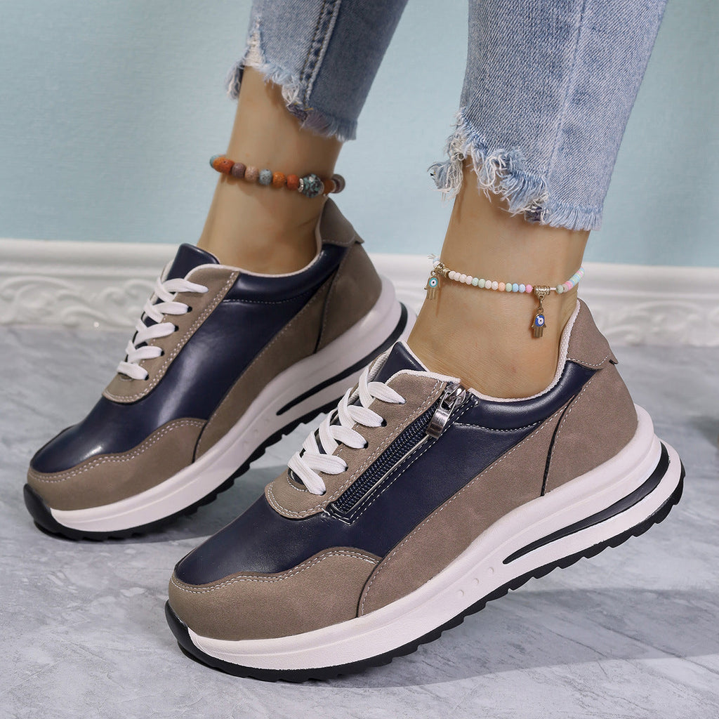 Zipper Detail Lace Up Sneakers