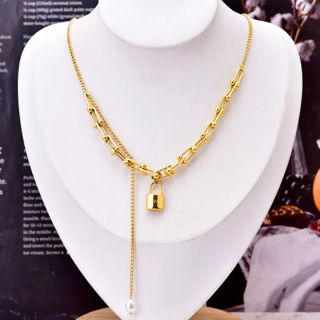 18K Gold-Plated Lock Pendant Necklace