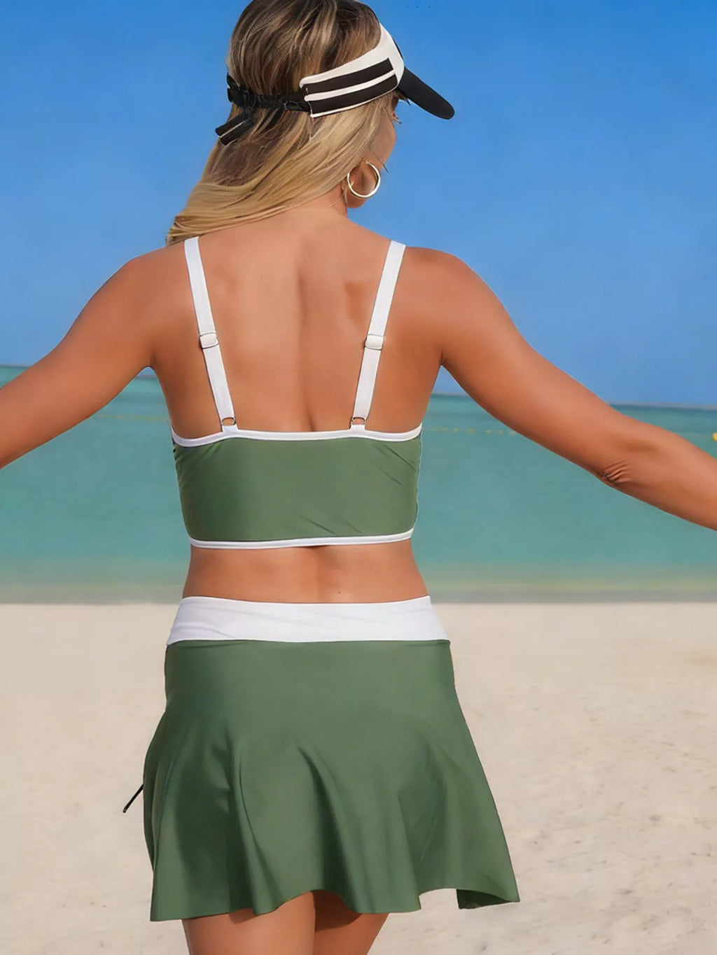 Contrast Trim Drawstring Swim Set
