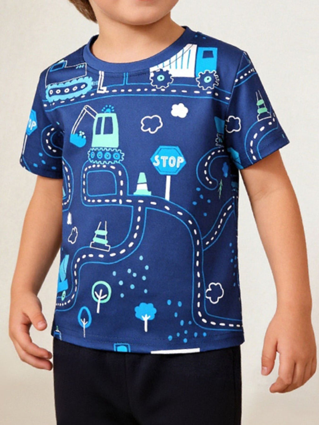 Children's Fun Road Construction Print Short Sleeve Tee