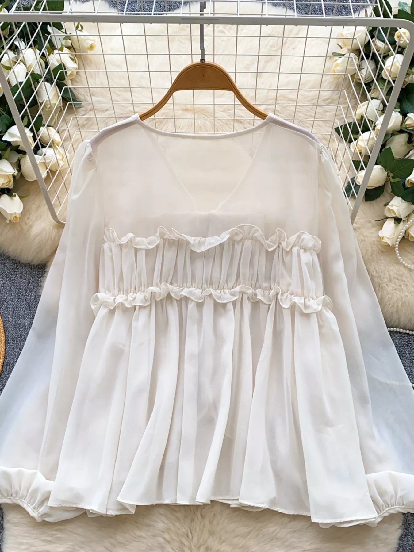 Ruffle Tie-Front Chiffon Blouse
